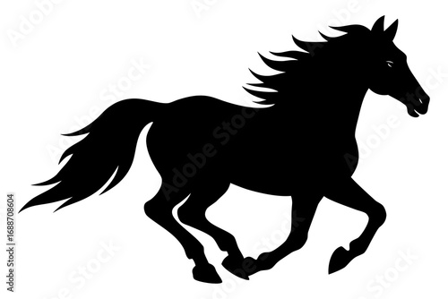 Black silhouette of a horse running