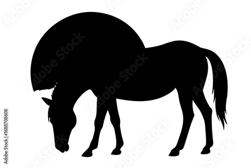 Black silhouette of a horse grazing