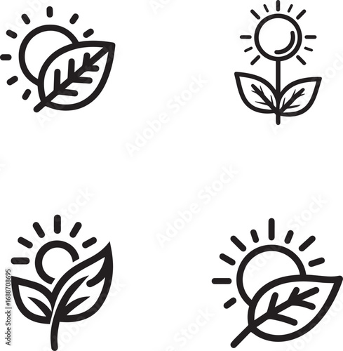 Vector art of collection of sun and leaf icons