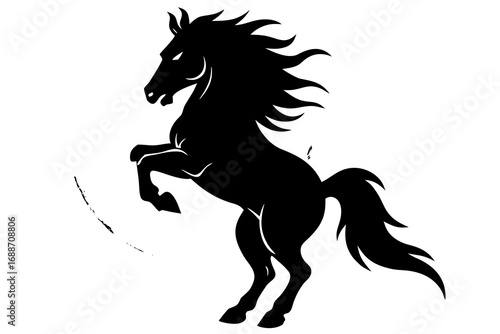 Black silhouette of a rearing horse with a fierce expression