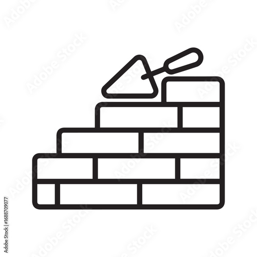 Bricklaying line icon. Construction symbol with trowel on a brick wall. Vector illustration for building, masonry work, and home improvement.
