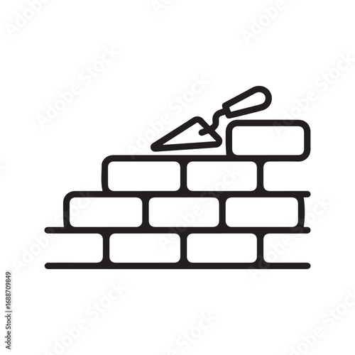 Bricklaying line icon. Construction symbol with trowel on a brick wall. Vector illustration for building, masonry work, and home improvement.

