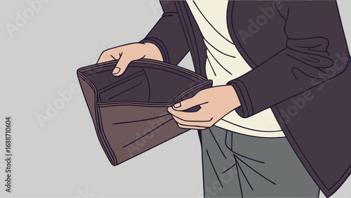 Illustration of a person showing an empty wallet financial trouble concept.