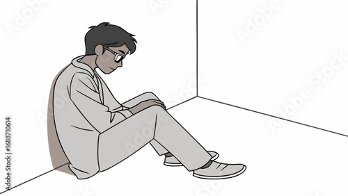 Illustration of a person sitting alone in a corner feeling sad or depressed.