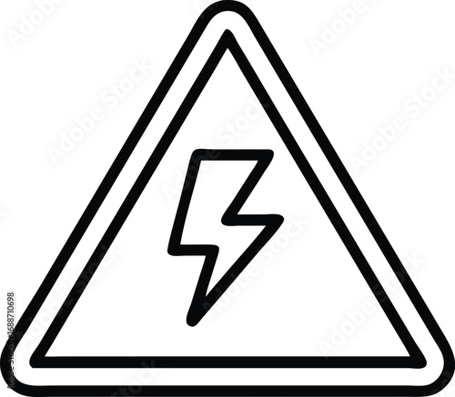 Vector art of black and white outline of a triangular warning sign with a lightning bolt symbol inside