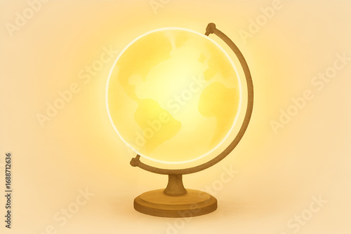Digital Illustration of Glowing Yellow Globe on Stand with Warm Background