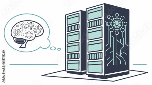 Conceptual illustration of artificial intelligence processing data within a server rack environment