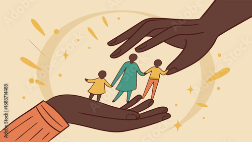 Protecting Family Hands Holding Figures Care Support Illustration.