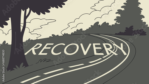Road to Recovery Winding Path Nature Illustration Mental Health Concept.