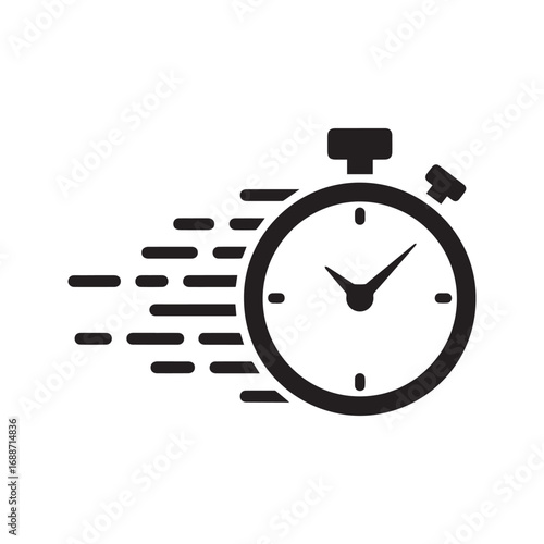 Fast time icon. Stopwatch or timer symbol with speed motion lines. Vector illustration for deadline, quick service, and efficiency concept.
