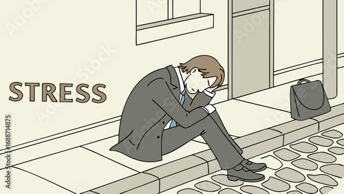 Sad Businessperson Sitting on Curb Feeling Stressed and Overwhelmed.