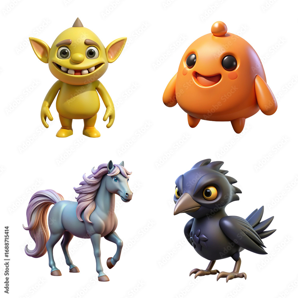Obraz premium 3d mythical creature icon bundle set featuring fantasy beasts for games and apps transparent background