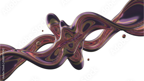 Fluid Abstract Shapes with Sharp Geometric Lines, Liquid Metal Flow, 3D Minimal Vector Illustration, Silhouette on Transparent Background