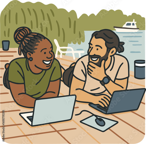 man and woman working together