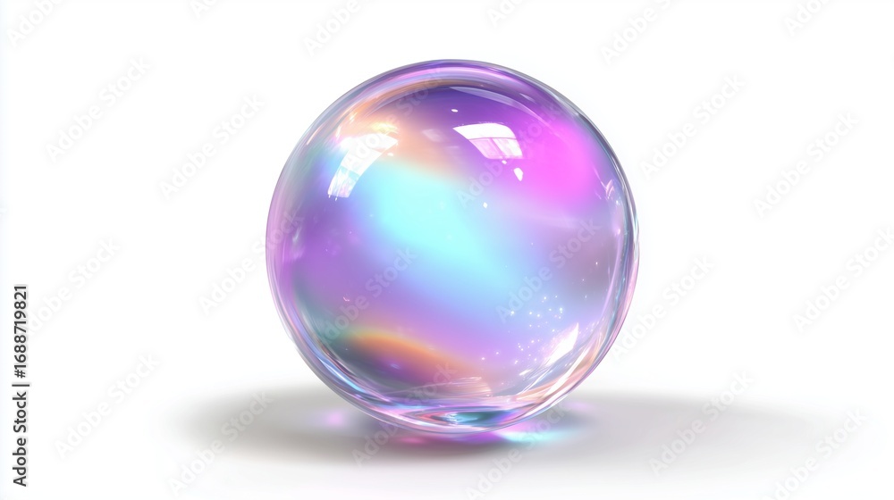 Obraz premium 3D crystal ball glowing with light, round smooth design, clipart on white background