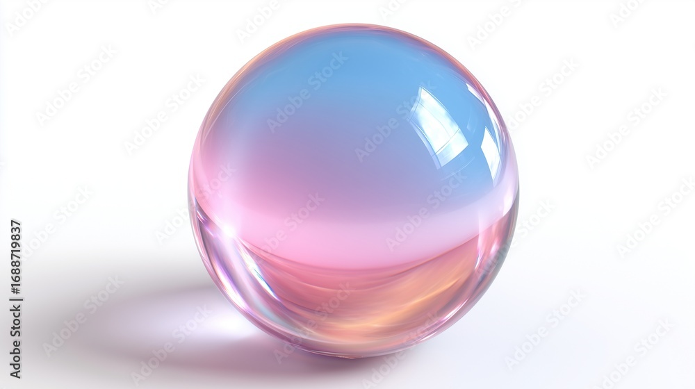Obraz premium 3D crystal ball with pearl color glowing with light, simple circle design, clip art on white background.