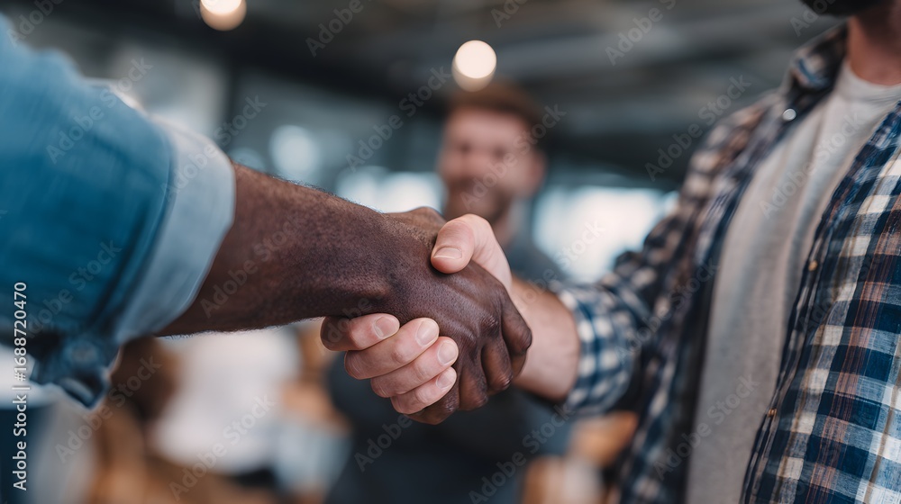 Fototapeta premium entrepreneurs handshake global partnership coworking hub