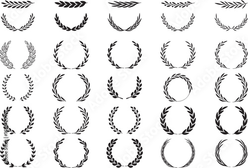 Laurel Wreath Vector Designs with Classic Elegance, Black and White, Symbolic, Decorative, Artistic, Minimalist, Bold, Expressive, Traditional, Celebratory, Regal, Stylish, Unique, Historical, Ornate,