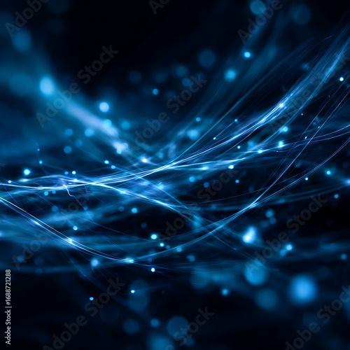 Dynamic blue light streams and flowing lines representing technology, innovation, and data flow