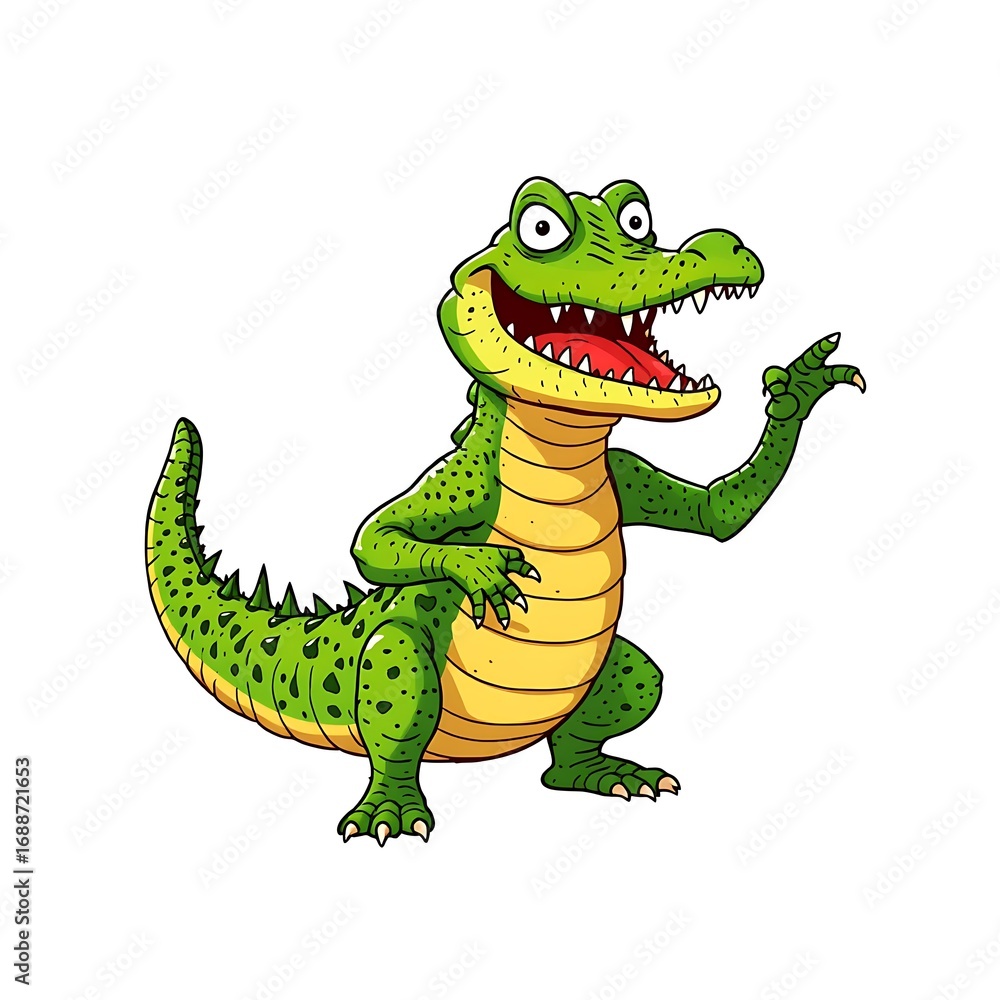 Fototapeta premium Illustration of a happy cartoon alligator with an open mouth, isolated on white background