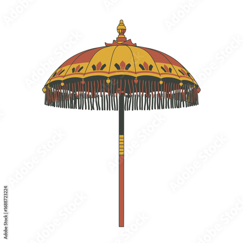 Colorful Bali Umbrella Illustration, Indonesia, Vector Art, Isolated on White Background