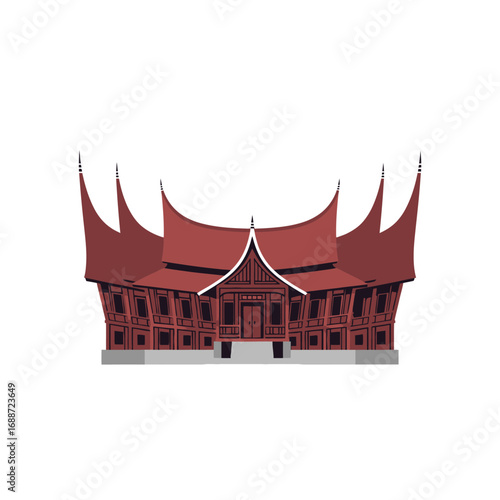 Traditional Indonesian House Vector Illustration, Isolated on White Background, Flat Design, Scalable Commercial Use