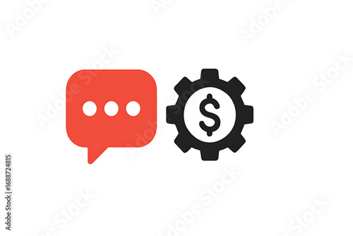 Vector of bag money and gear wheel. Symbol of debt collection,communication finance illustration red black.eps