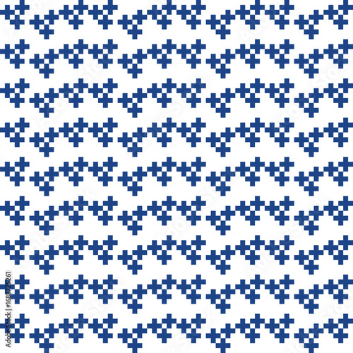 Seamless pattern with blue crosses on white background. Vector illustration.