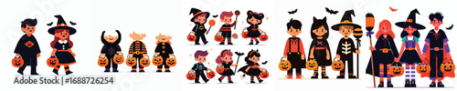 Halloween Kids Trick or Treat Costume Collection Vector Illustration