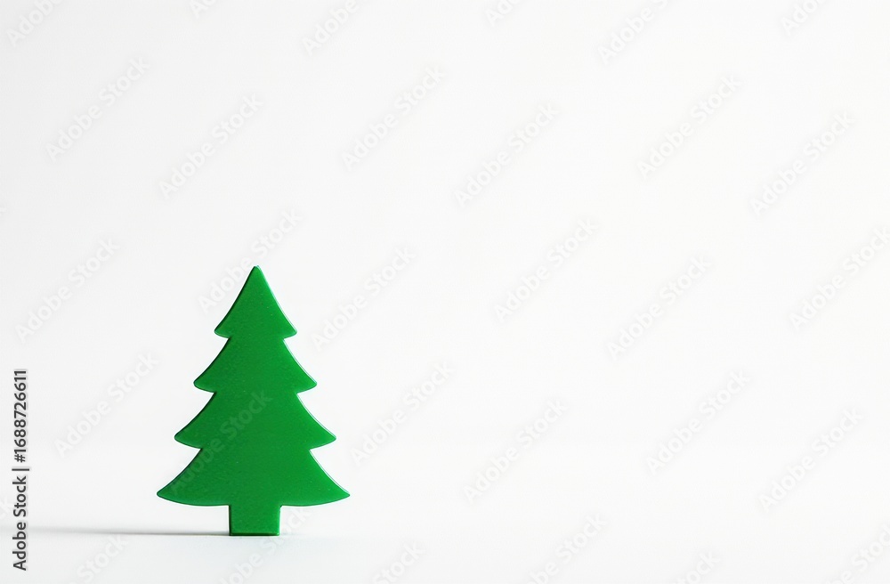 Fototapeta premium Minimalist green pine tree on white background