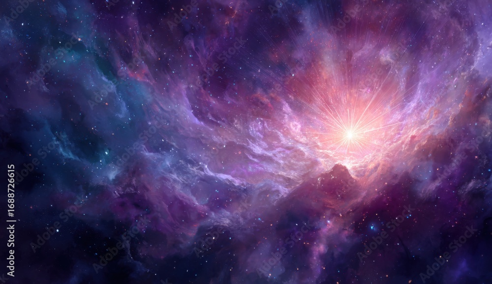 Fototapeta premium Cosmic nebula, vibrant colors, swirling clouds of space dust