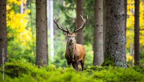 Majestic stag in autumn forest