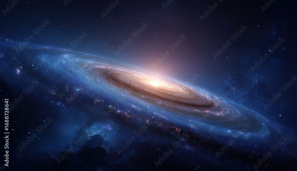 Fototapeta premium Spiral galaxy in deep space. Vast cosmic swirl of light and nebulae