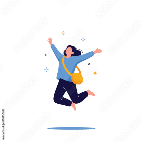 Illustration of a happy person jumping in the air with their arms outstretched celebrating a joyful moment