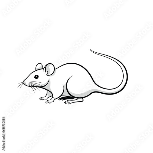 Detailed illustration of a small rodent with a long tail and large ears looking to the left side