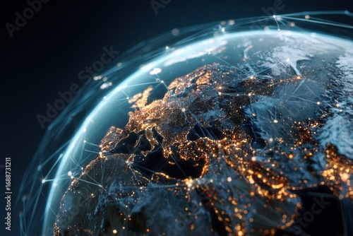 Earth, Europe, illuminated, network, connections