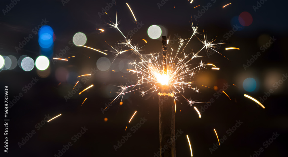 Obraz premium Burning sparkler with a bokeh light for a diwali new year or a party