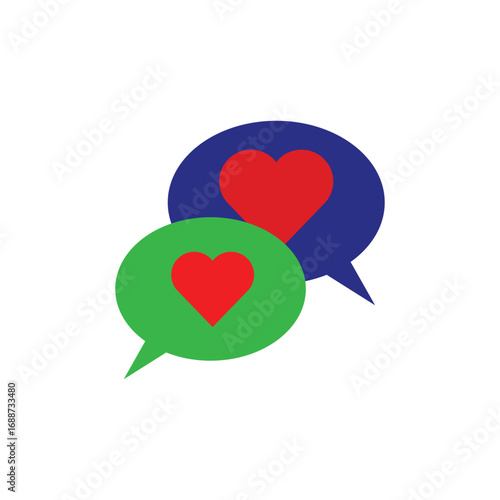 Colorful Chat Bubbles with Red Hearts – Love Messaging and Online Communication Vector Illustration