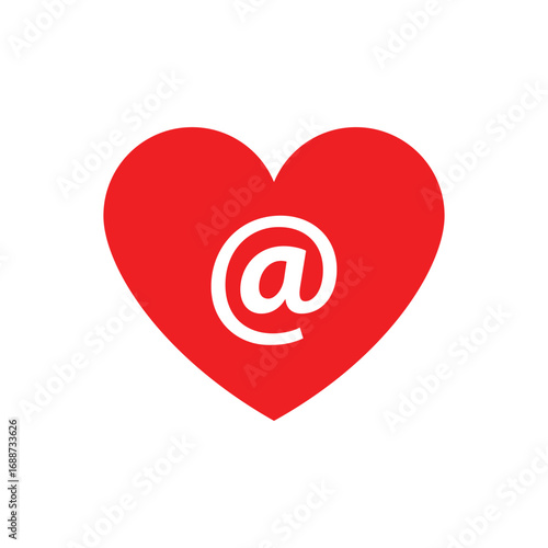 Email Love Icon – Red Heart with At Symbol for Valentine’s Day & Online Romance
