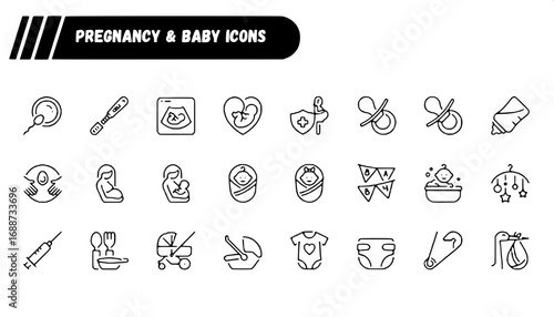 Pregnancy and Baby Icons Set Line Art Style