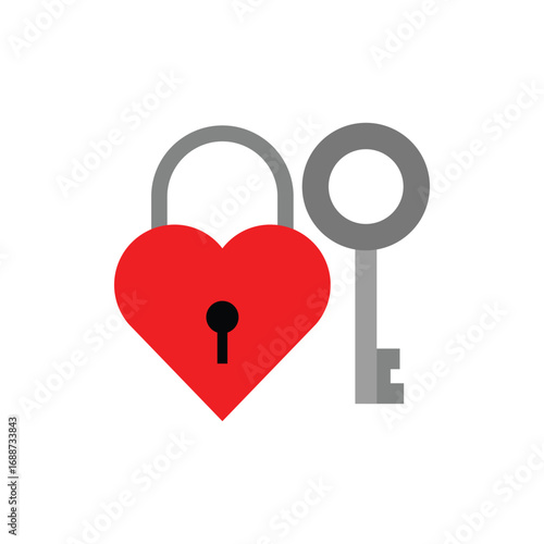 Heart Lock and Key Icon – Love, Romance, Valentine, Relationship Security Symbol