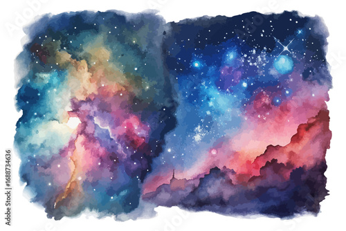 Galaxy Night Sky Watercolor Background with Stars and Nebula