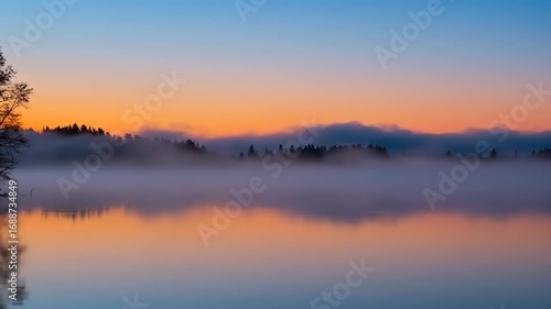 Wallpaper Mural Serene Lake at Sunrise with Fog and Reflections, captured in Stunning Detail Torontodigital.ca