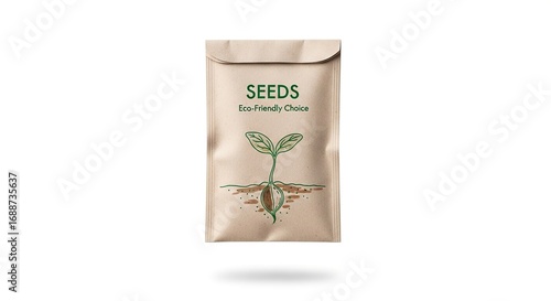 Eco-friendly Seed Packets with Green Leaf Illustration on Natural Background