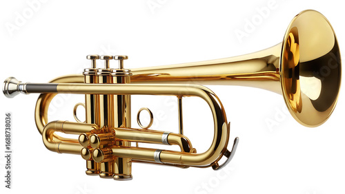 Golden trumpet musical instrument isolated on white background isolated on a transparent background.PNG .AI GENERATED
