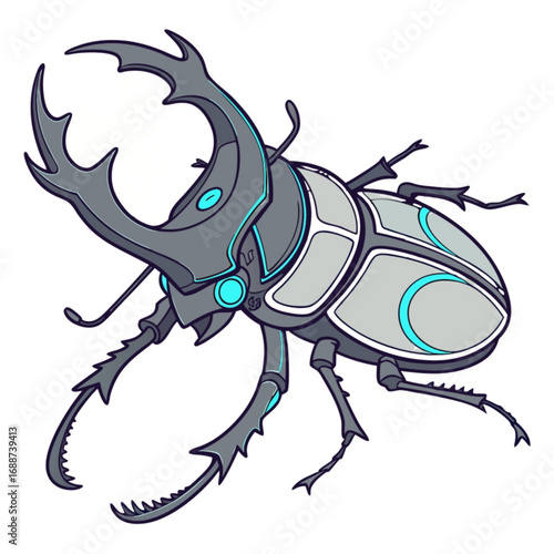 Minimilist illustration of a stylized stag beetle with large mandibles and robotic design elements on a white background vector