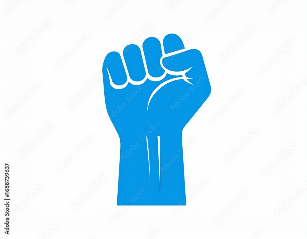 Obraz premium Flat design illustration of a blue clenched fist icon, representing struggle and heroism. Ideal for Heroes’ Day in November, symbolizing bravery, unity, and resistance