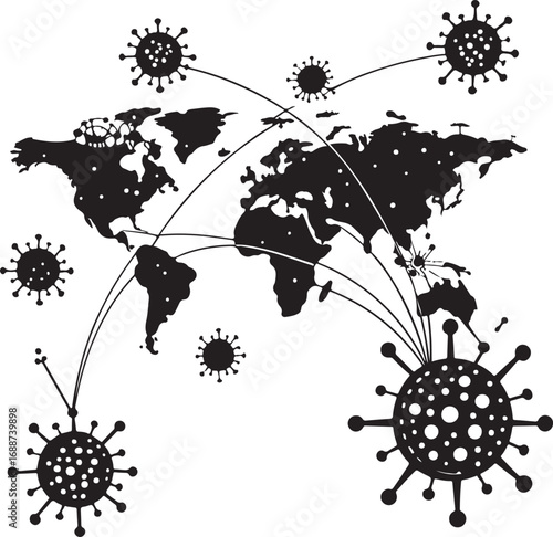 World Map with COVID-19 Network silhouette