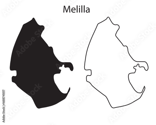 Simple Melilla map silhouette vector. Clean black outline of Spanish autonomous city in North Africa, perfect for design, infographic, and travel use