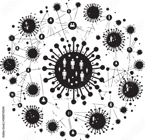 World Map with COVID-19 Network silhouette